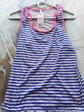 Blue & White Striped Tank with Pink Trim